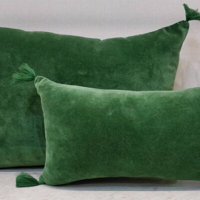 Cuscino in velluto VERDE ERBA con pompon 20x35