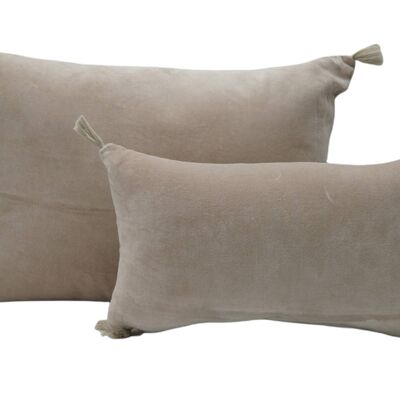 GREIGE velvet cushion with pompom 30x50