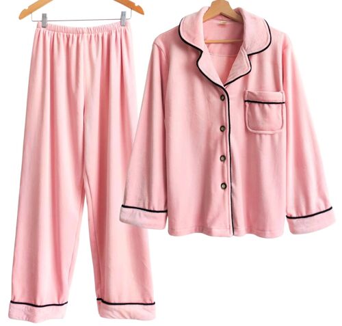 Compra Laura Lily - Pijamas para mujer de Franela 2 Pcs Chaqueta Abotonada  con Bolsillo y Pantalones Largos de Invierno Forro Polar Coral calentita al  por mayor