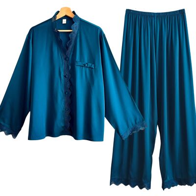 Laura Lily 2-teiliger Seidensatin-Pyjama für Damen mit Knöpfen