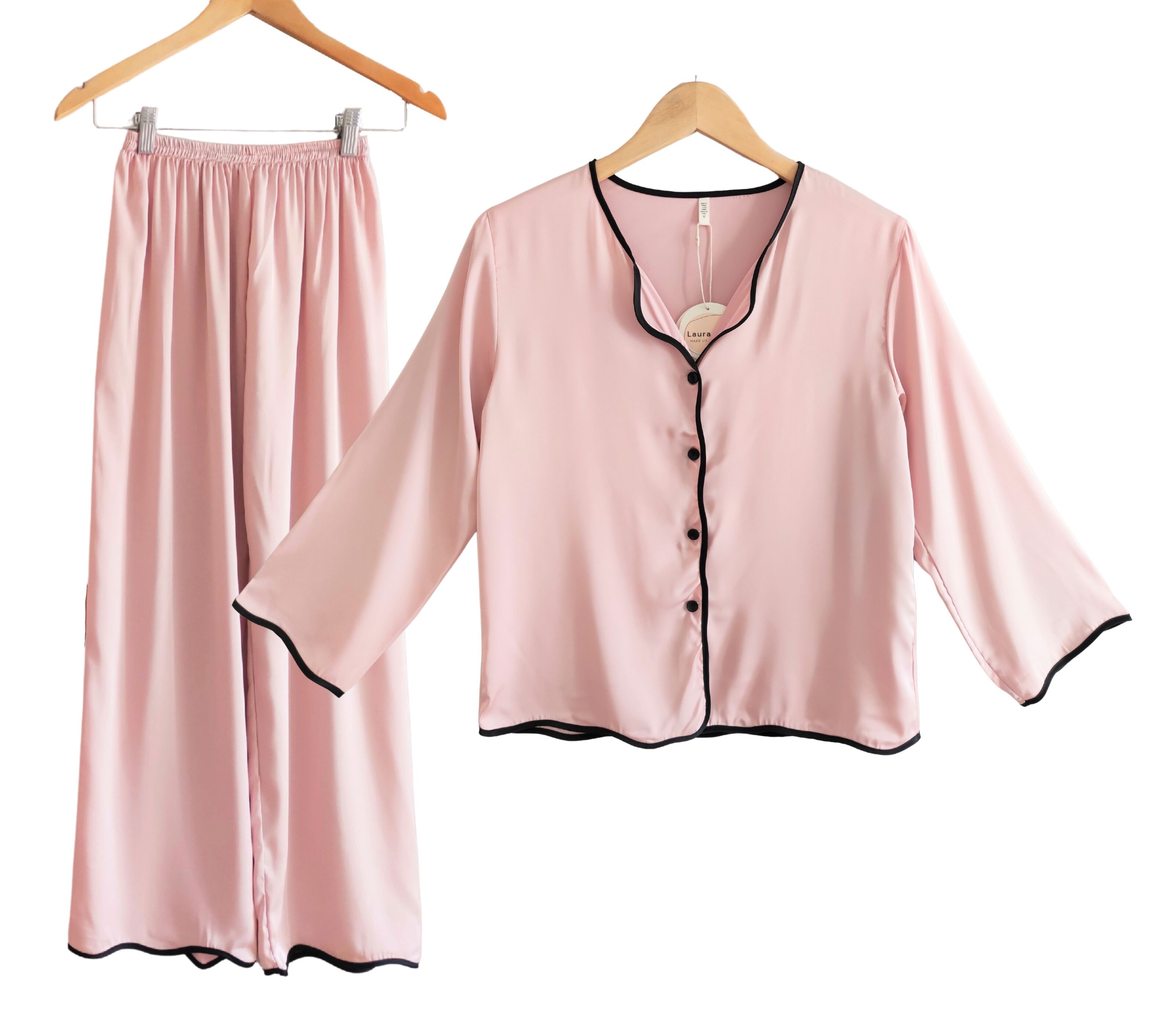 Buy wholesale Laura Lily - Women's 2-Piece Pajamas Shirt with Buttons and  Long Silk Satin Pants with Embroidered Detail.