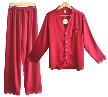 Laura Lily - Pyjama en satin de soie pour femme avec dentelle brodée, chemise 2 pièces avec boutons et pantalon long, doux, confortable, soyeux et décontracté. 1