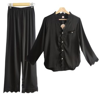 Laura Lily - Pyjama en satin de soie pour femme avec dentelle brodée, chemise 2 pièces avec boutons et pantalon long, doux, confortable, soyeux et décontracté. 4