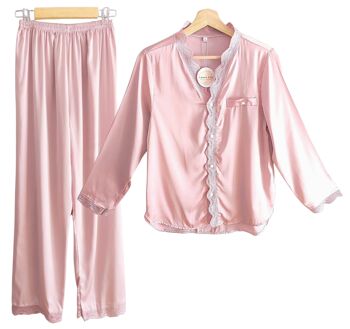 Laura Lily - Pyjama en satin de soie pour femme avec dentelle brodée, chemise 2 pièces avec boutons et pantalon long, doux, confortable, soyeux et décontracté. 2