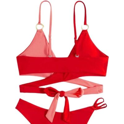 Laura Lily - Costume da bagno bikini da donna in tinta unita bicolore. Set da 2 pezzi sopra e sotto per la spiaggia quest'estate