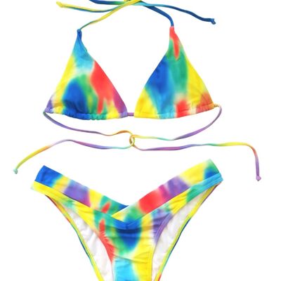 Laura Lily - Bikini Bañador para Mujer de color verano teñido anudado. Conjunto de 2 Piezas Top y Braguita para playa y mar.