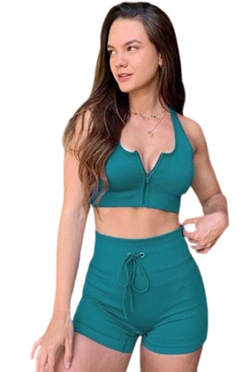 Laura Lily - Conjunto de ropa deportiva para mujer sin costuras de canalé leggings de talle alto y top camiseta fitness para yoga y gym.