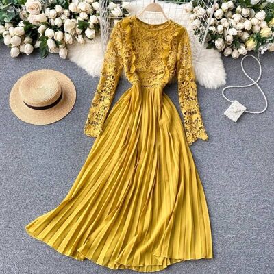 Laura Lily New collection Women's long dress with lace and pleated skirt for summer, beach, party and etc. One size. Free shipping.