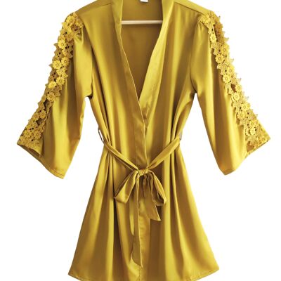 Satin-Seidenpyjama, Kimono-Bademantel und/oder einfarbiges Nachthemdkleid für Damen. Referenz 491