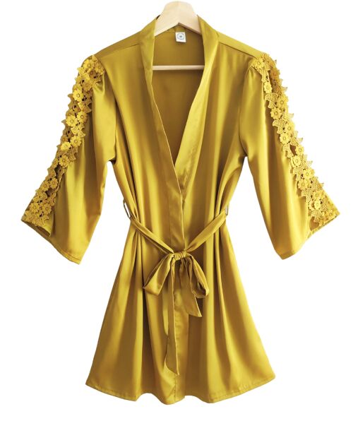 Pijamas de seda satén para mujer, bata kimono y/o vestido camisón de color liso sólido. ref 492