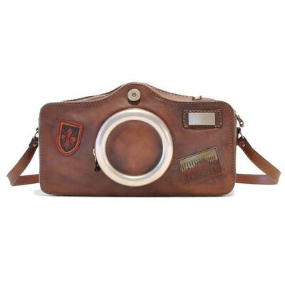 Bandolera Pratesi Photocamera Bruce en piel de vacuno - Bruce Cognac