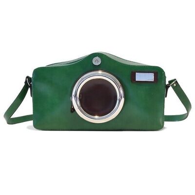 Pratesi Photocamera Radica Shoulder Bag in cow leather - R444 Emerald camera