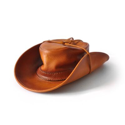 Chapeau Pratesi Cagliostro 61 cm en cuir de vachette - Bruce Cognac