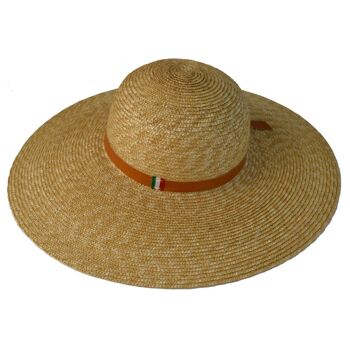 Pratesi Chapeau de Paille Pamela S206 (57cm) en Paille Naturelle et Cuir Italien Véritable - Chapeau de Paille Pamela S206 (57cm) Cognac 1