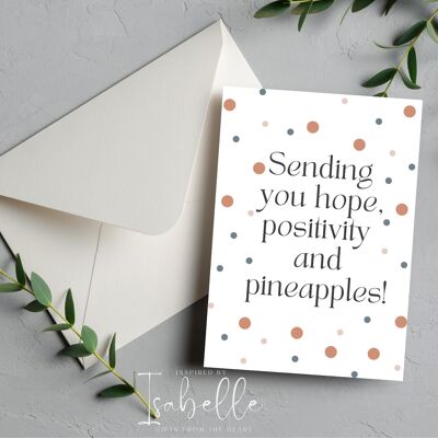 Cartolina d'auguri, ti mando speranza, positività e ananas, fecondazione in vitro