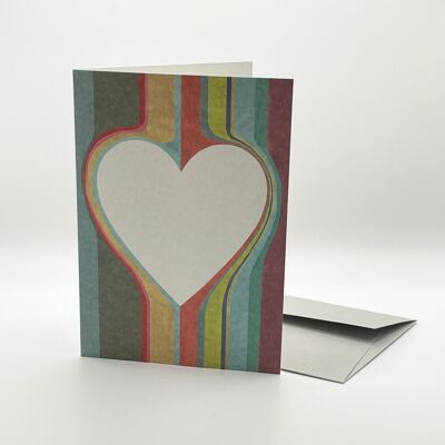 Lovely folding card.   Heart with colorful stripes.