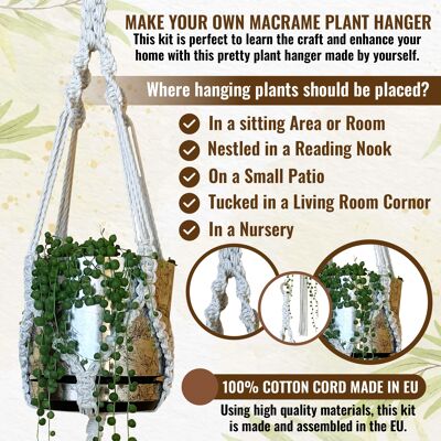 DIY Macrame Kit for Beginners with Instructions –Complete Boho Decor Macrame Plant Hanger Kit with 100% Cotton Macrame Cord Rope, Ring, Hook