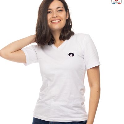 T-shirt da donna con scollo a V ricamata con copricapo alsaziano
