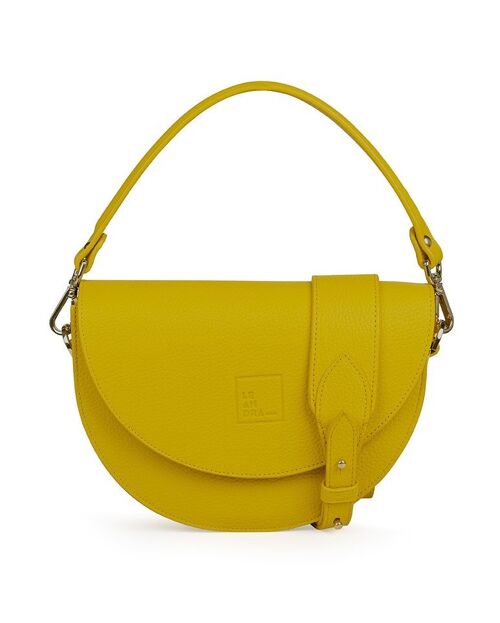 Saddle bag de piel con grano color amarillo mostaza Leandra