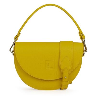 Leandra mustard yellow grained leather saddle bag