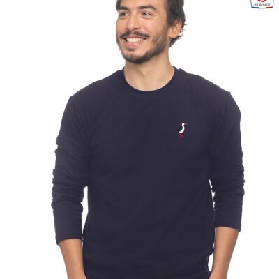 Stork-embroidered long-sleeved T-shirt