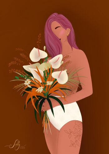 Illustration Femme et fleurs _PINK HAIR 4