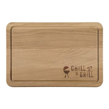 Planche à découper 30x20x1.5cm bois de hêtre gravé "Chill&Grill" 2
