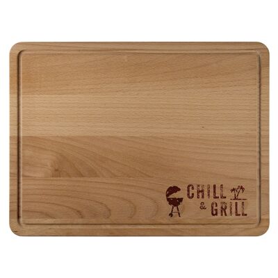 Planche à découper 39,5x29,5x2cm en bois de hêtre gravé "Chil&Grill"