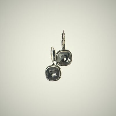 Fashionable earrings made of stainless steel and zirconia "Black Diamond"