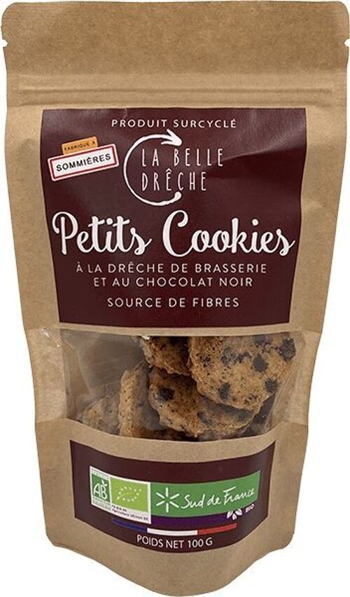 Petits cookies BIO à la drêche de brasserie et au chocolat noir - 100 grs