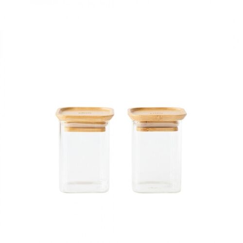 Set de 2 boites carrées en verre/bambou XS - 240 ml