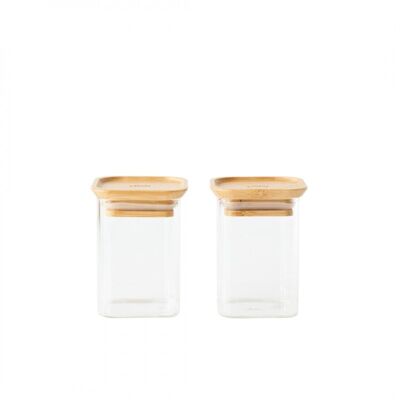 Set of 2 square glass/bamboo boxes XS - 240 ml