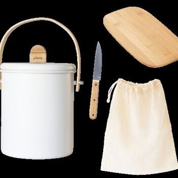 Set zéro déchet (seau à compost Ø 18 x 25 cm, 4,5 litres + planche à découper 23x15 cm + couteau d'office + sac à légumes) 2