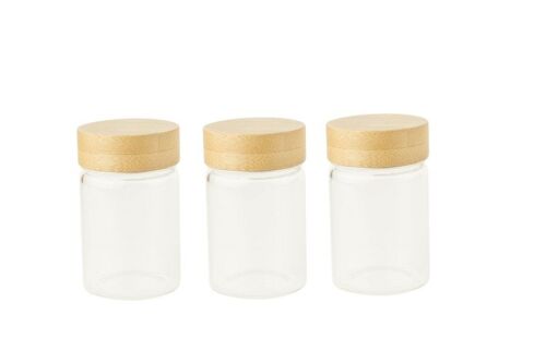 Pebbly Glass Containers with Bamboo Lids, Set of 3, 1 set