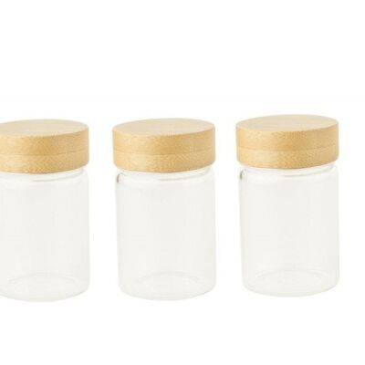 Set de 3 pots avec couvercle à visser verre/bambou - 75 ml