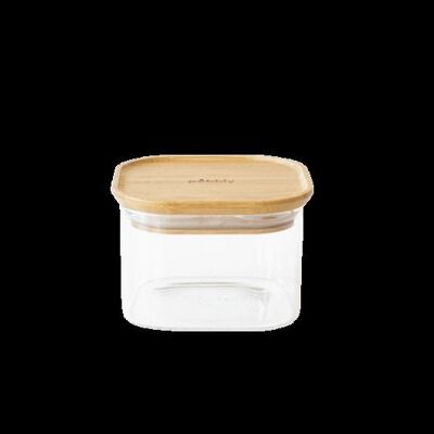 Caja de almacenamiento cuadrada de vidrio/bambú - 500 ml