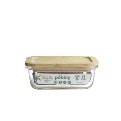 Rectangular glass dish/box with bamboo lid - 300 ml