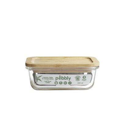 Plat/boîte rectangulaire en verre avec couvercle en bambou - 300 ml