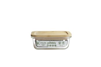 Plat/boîte rectangulaire en verre avec couvercle en bambou - 300 ml