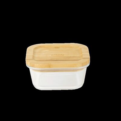 Piatto/scatola quadrata in vetro/bambù - 520 ml