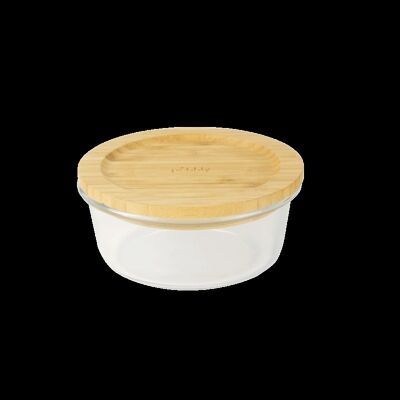 Dish/round box glass/bamboo - 620 ml
