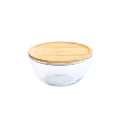 Round glass/bamboo mixing bowl - 1.6 L