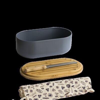 4-in-1 metal/bamboo bread box - slate