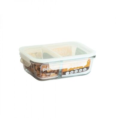 Dish/rectangular box compartmentalized & leak-proof glass/pp - 1.45 L