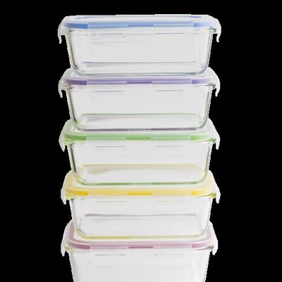 Set batchcooking de 5 boîtes rectangulaires verre/pp - 850 ml