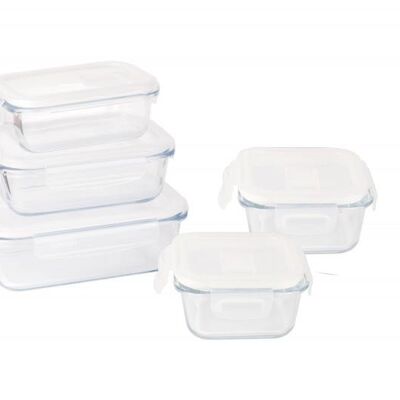 Installation set of 5 glass/pp dishes/boxes - 3 rectangular 400/650/1000 ml + 2 square 320/520 ml