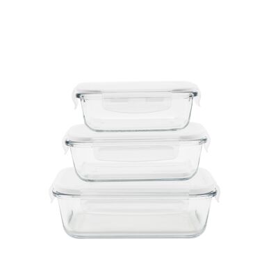 Set de 3 plats/boîtes rectangulaire en verre - 400 ml/650 ml/1000 ml