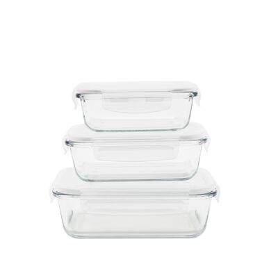 Set di 3 piatti/scatole rettangolari in vetro - 400 ml/650 ml/1000 ml