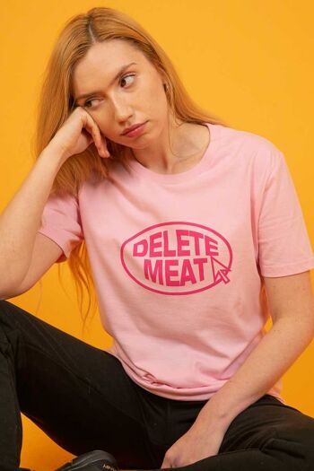 Delete Meat - T-shirt rose bonbon - XS - Blanc 2
