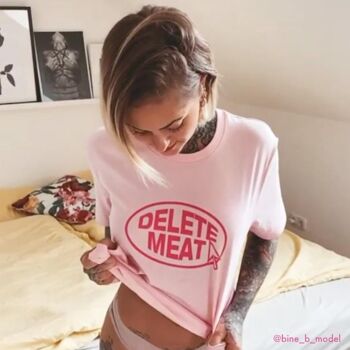 Delete Meat - T-shirt Rose Bonbon - Moyen - Blanc 3